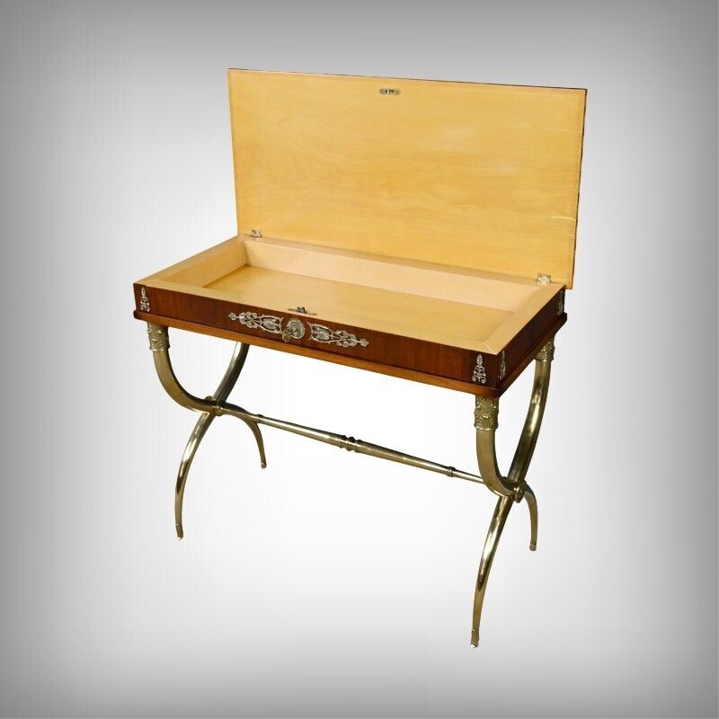 Mahogany Veneer Console Table, Empire Style – First Half Of The 20th Century photo furniture