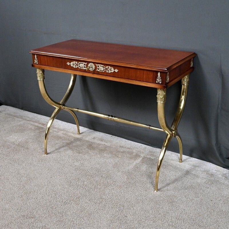 Mahogany Veneer Console Table, Empire Style – First Half Of The 20th Century photo for sale