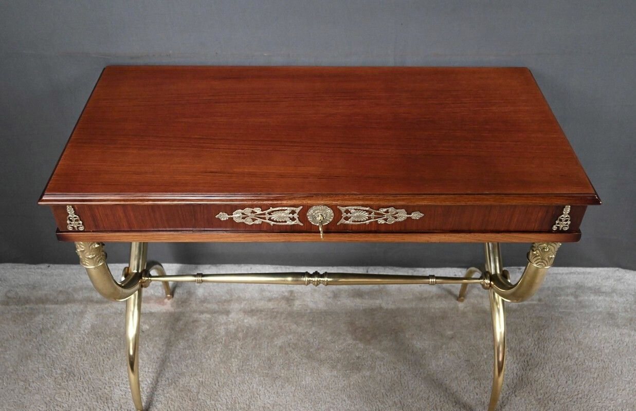Mahogany Veneer Console Table, Empire Style – First Half Of The 20th Century photo 3109.0