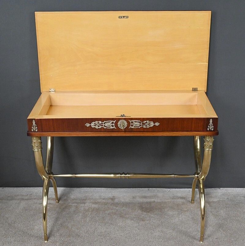 Mahogany Veneer Console Table, Empire Style – First Half Of The 20th Century photo vintage