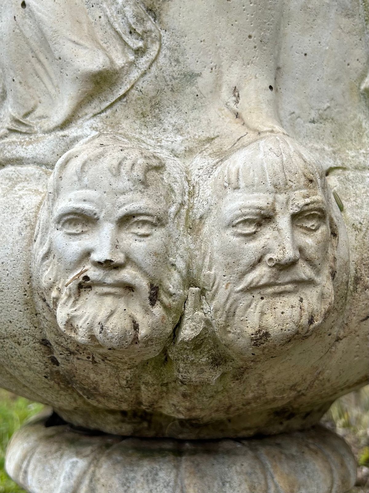 photo furniture Set Of 3 Weathered Urns Planters With Cloud Trees Antique Style Garden Urns