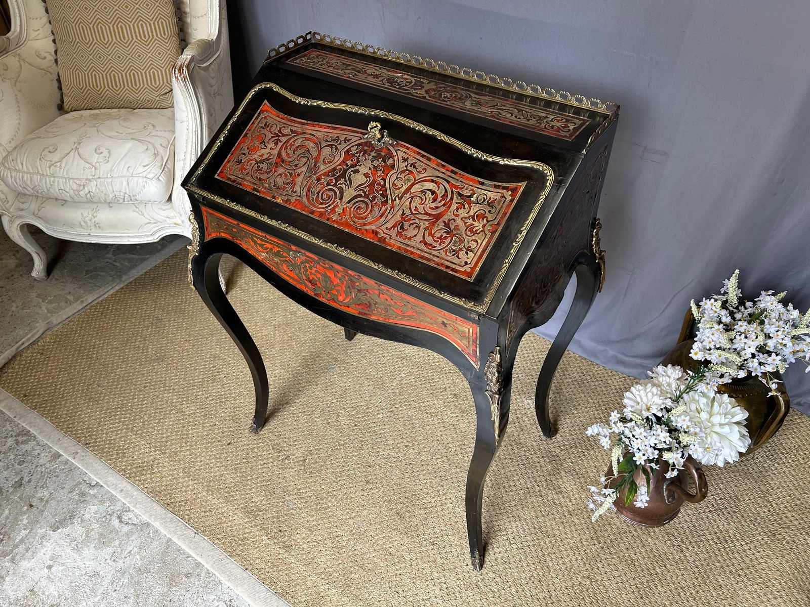 Antique Ladies French Boulle Writing Desk Bureau