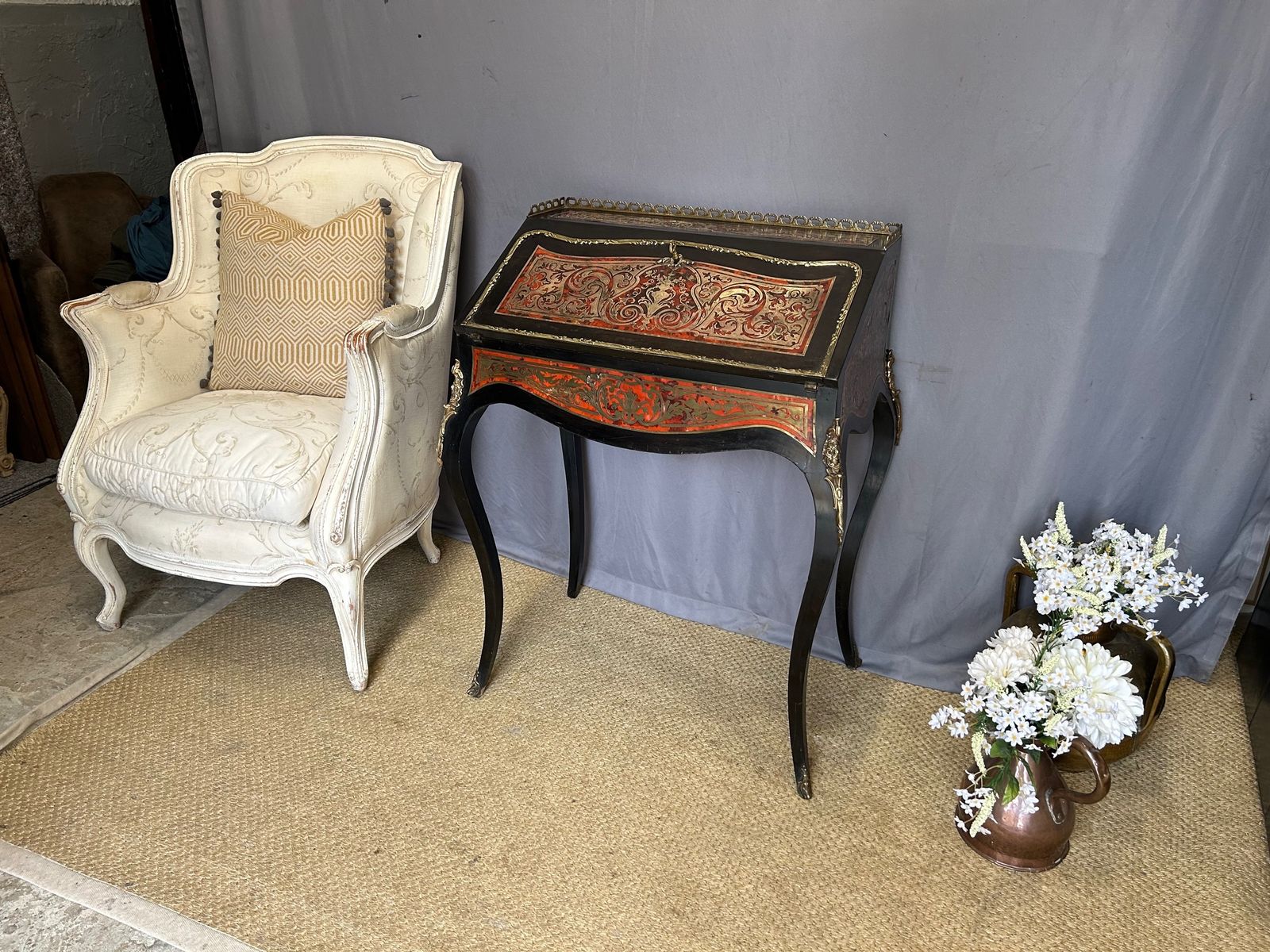 Antique Ladies French Boulle Writing Desk Bureau photo 425.0
