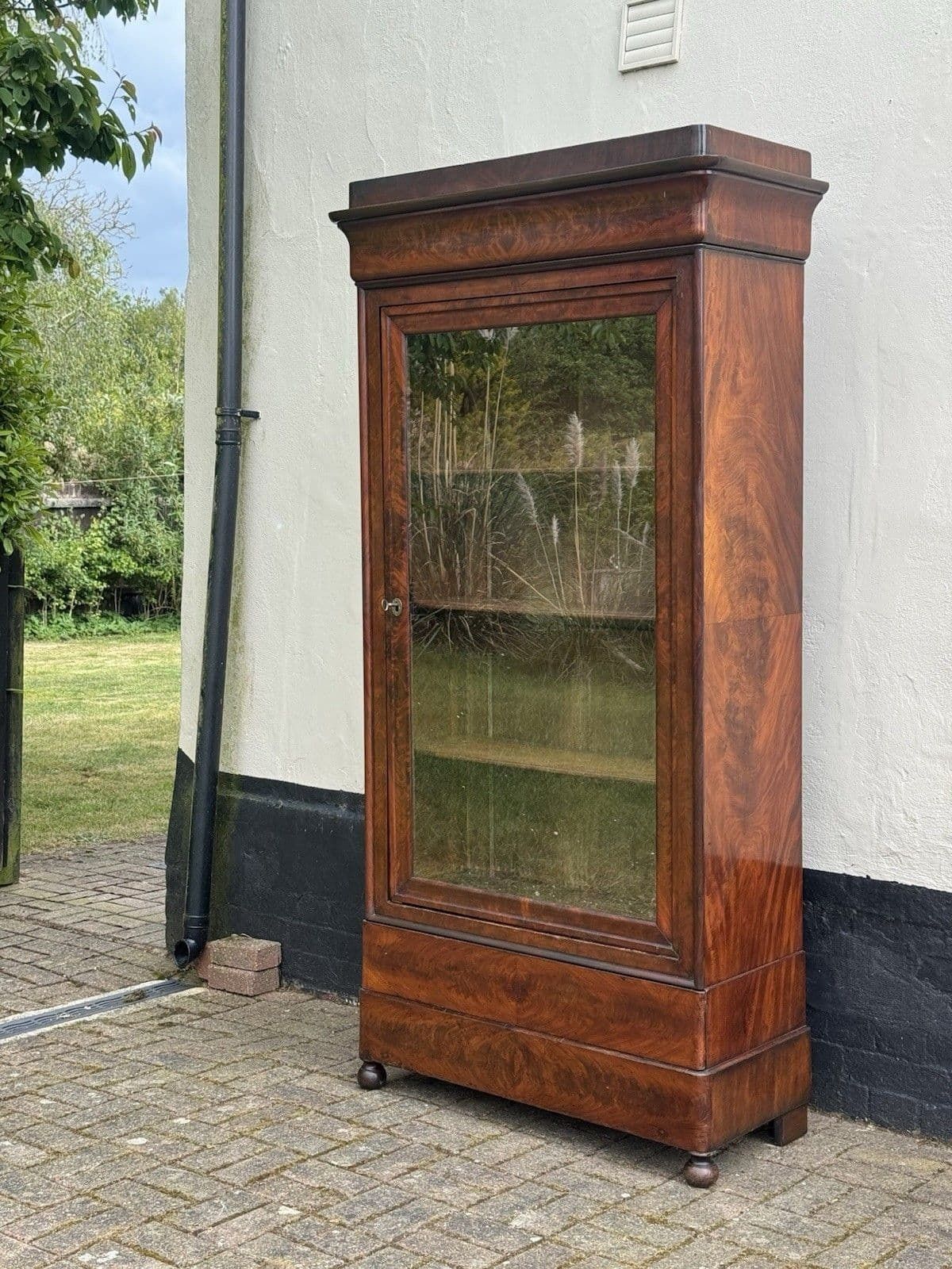 Antique Glazed Armoire Display Cabinet French Oak Dark Burle Walnut Exterior photo vintage