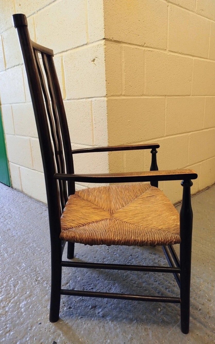 Liberty & Co Arts & Crafts Rush Seat Armchair With Wavy Splats C.1900 photo for sale