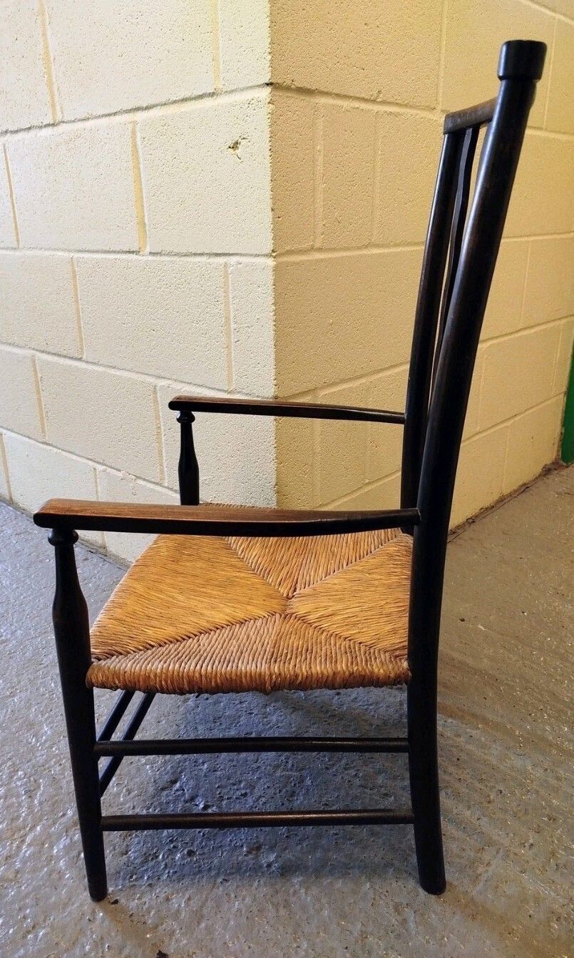 Liberty & Co Arts & Crafts Rush Seat Armchair With Wavy Splats C.1900 photo vinterior