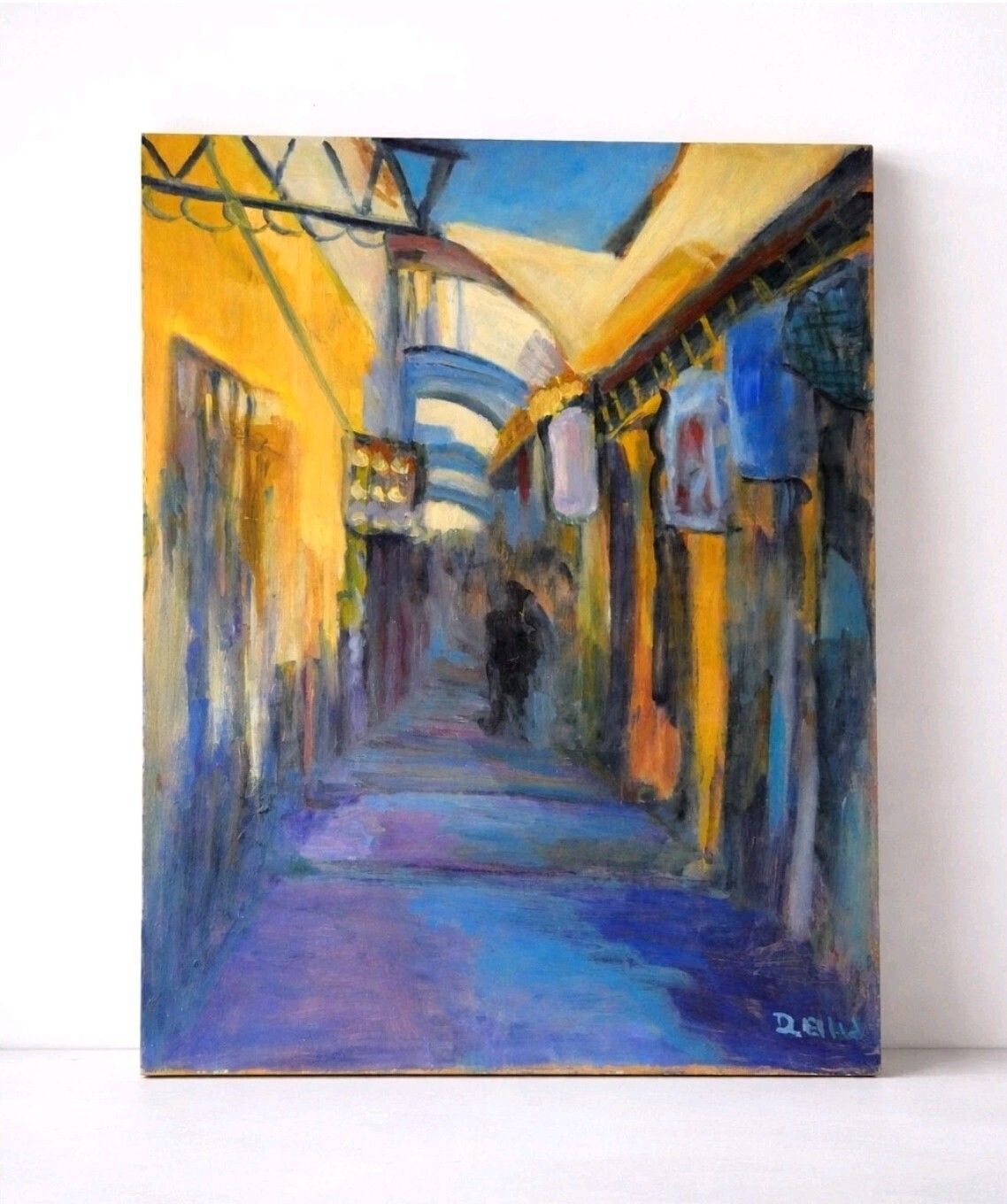 Large Impressionist Street Scene Oil Painting Signed D Ellis photo furniture