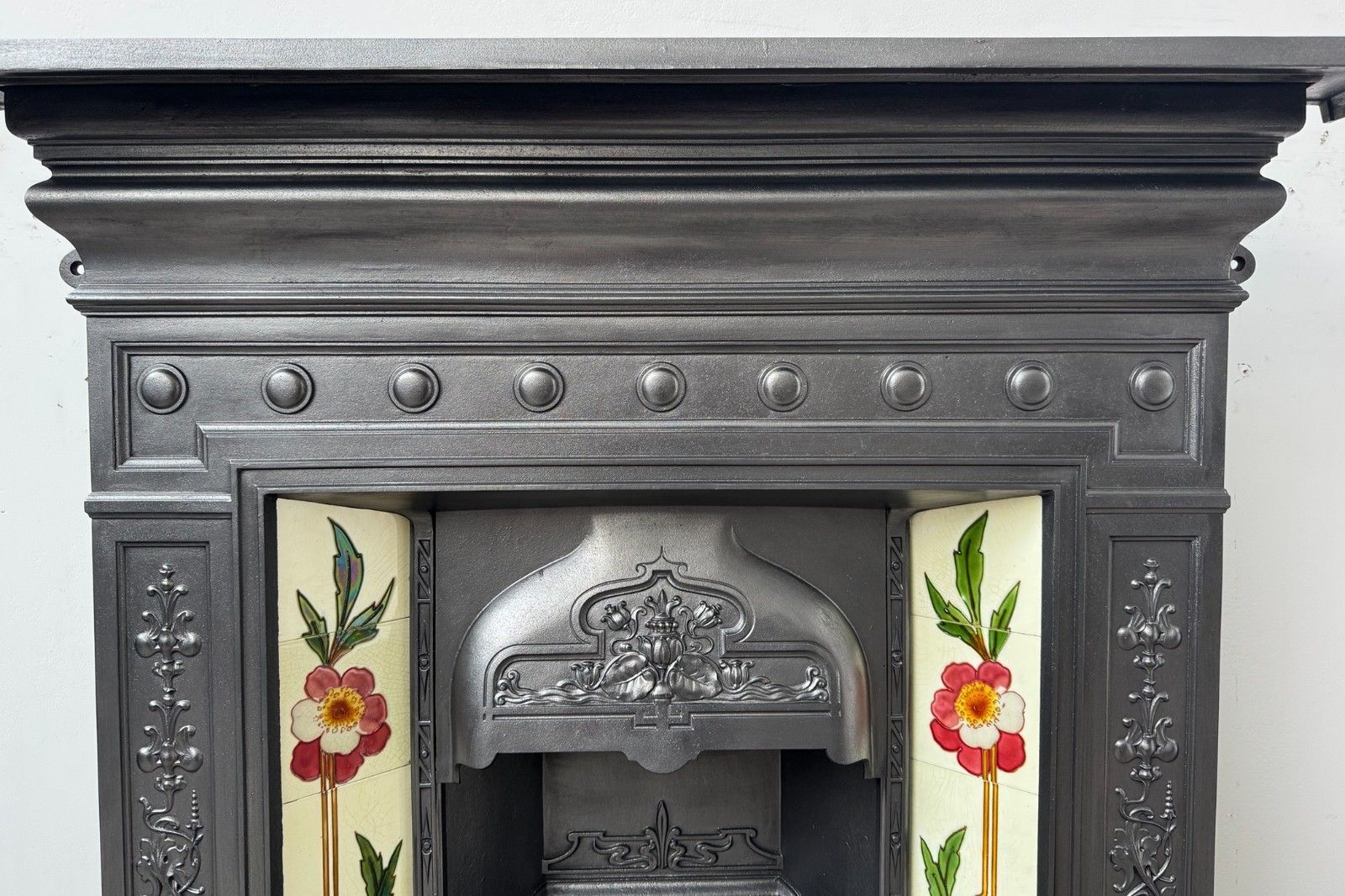 Edwardian Cast Iron Tiled Fireplace Circa 1902. Large Antique Reclaimed Restored photo for sale