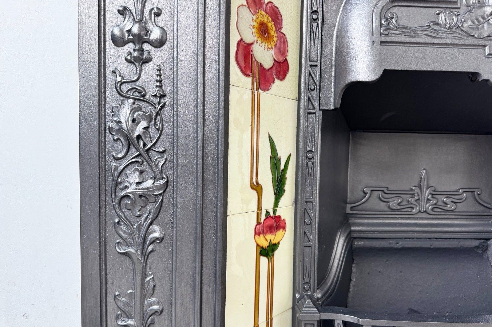 photo furniture Edwardian Cast Iron Tiled Fireplace Circa 1902. Large Antique Reclaimed Restored