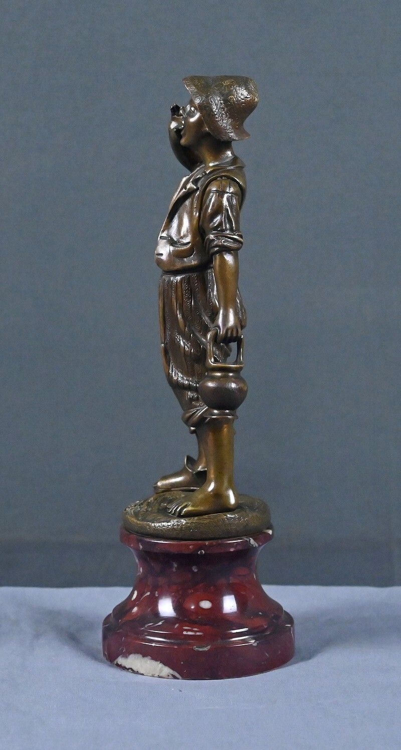 photo buy Bronze Sculpture "The Little Water Carrier" Signed Dubois – Late 19th Century