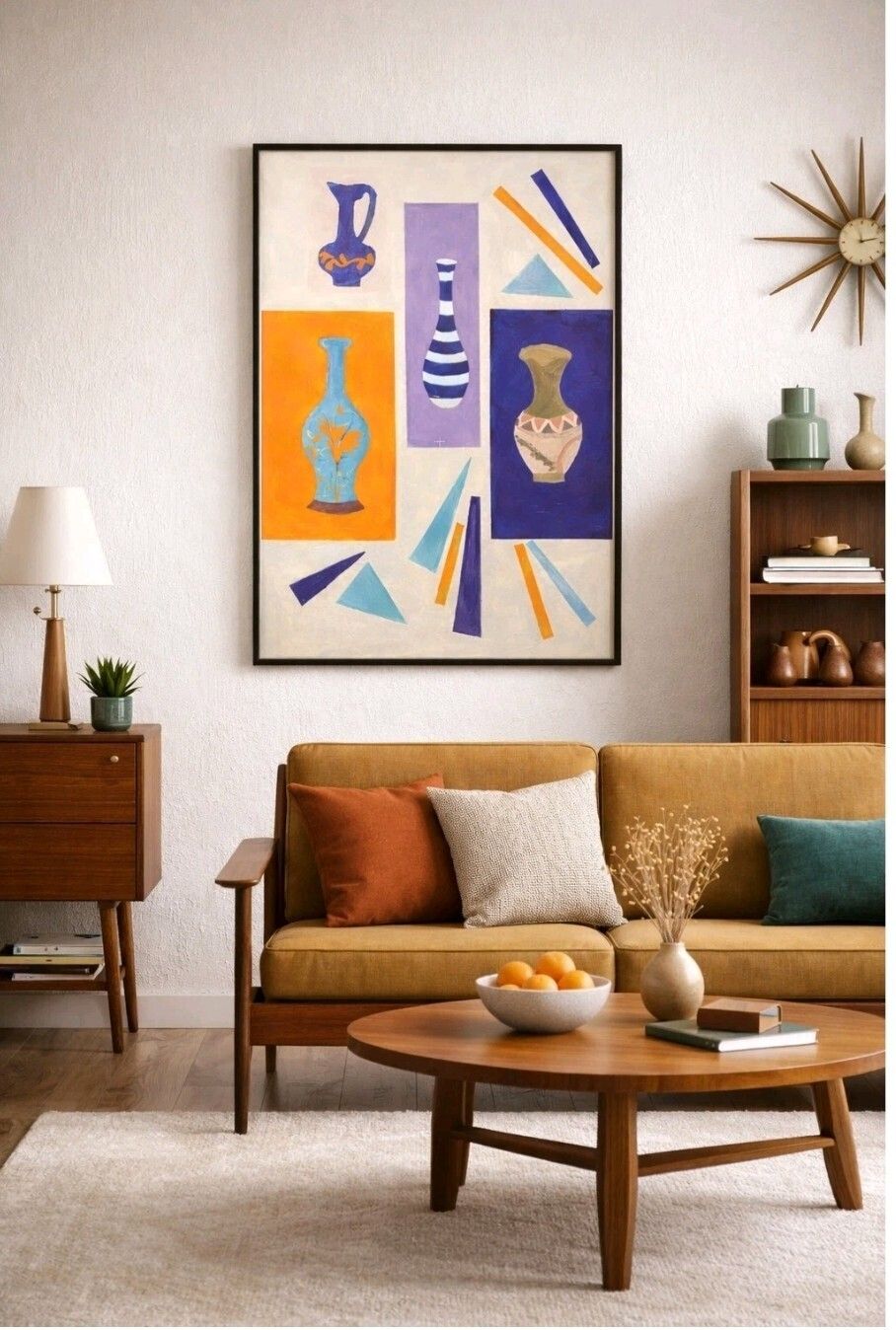 Mid Century Style Abstract Still Life Acrylic Painting By Ruby Laming
