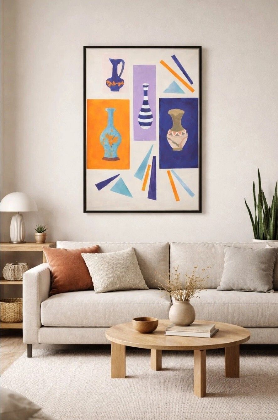 Mid Century Style Abstract Still Life Acrylic Painting By Ruby Laming photo vinterior