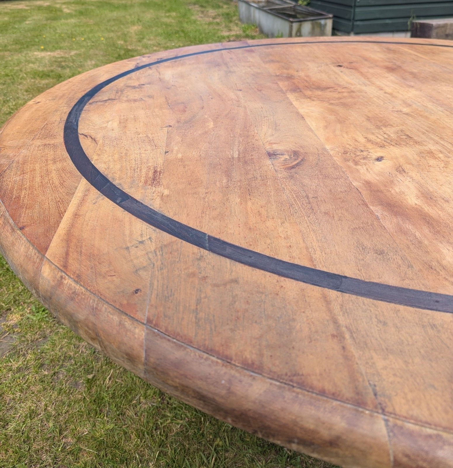 Large Vintage Acacia Wood Round Pedestal Table Delivery Available 0334. photo Furniture
