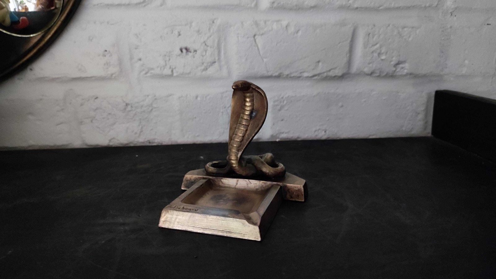 French Bronze Ashtray With Cobra Snake Sculpture By A. Pichegru, 1930s photo furniture