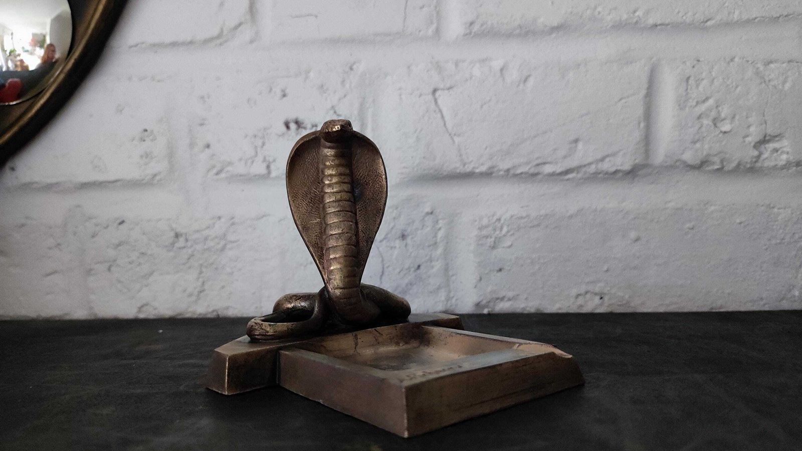 French Bronze Ashtray With Cobra Snake Sculpture By A. Pichegru, 1930s photo for sale