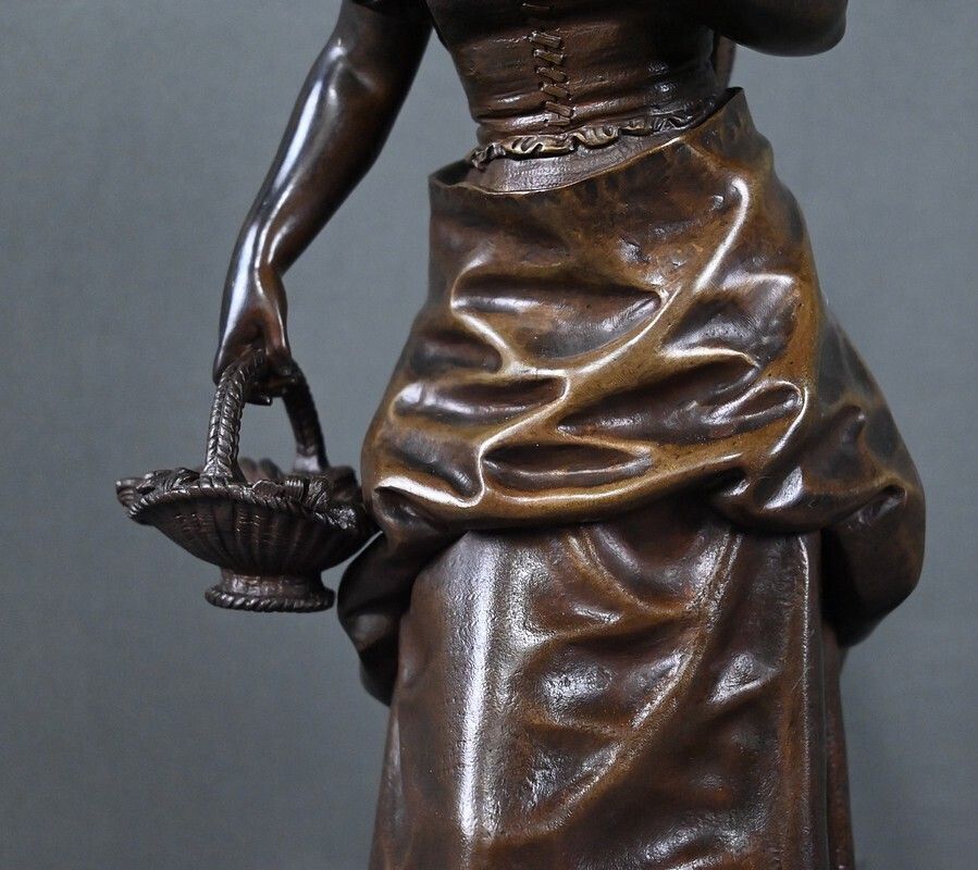 Bronze "Young Girl With A Basket" Signed E. Bouret – Late 19th Century photo buy