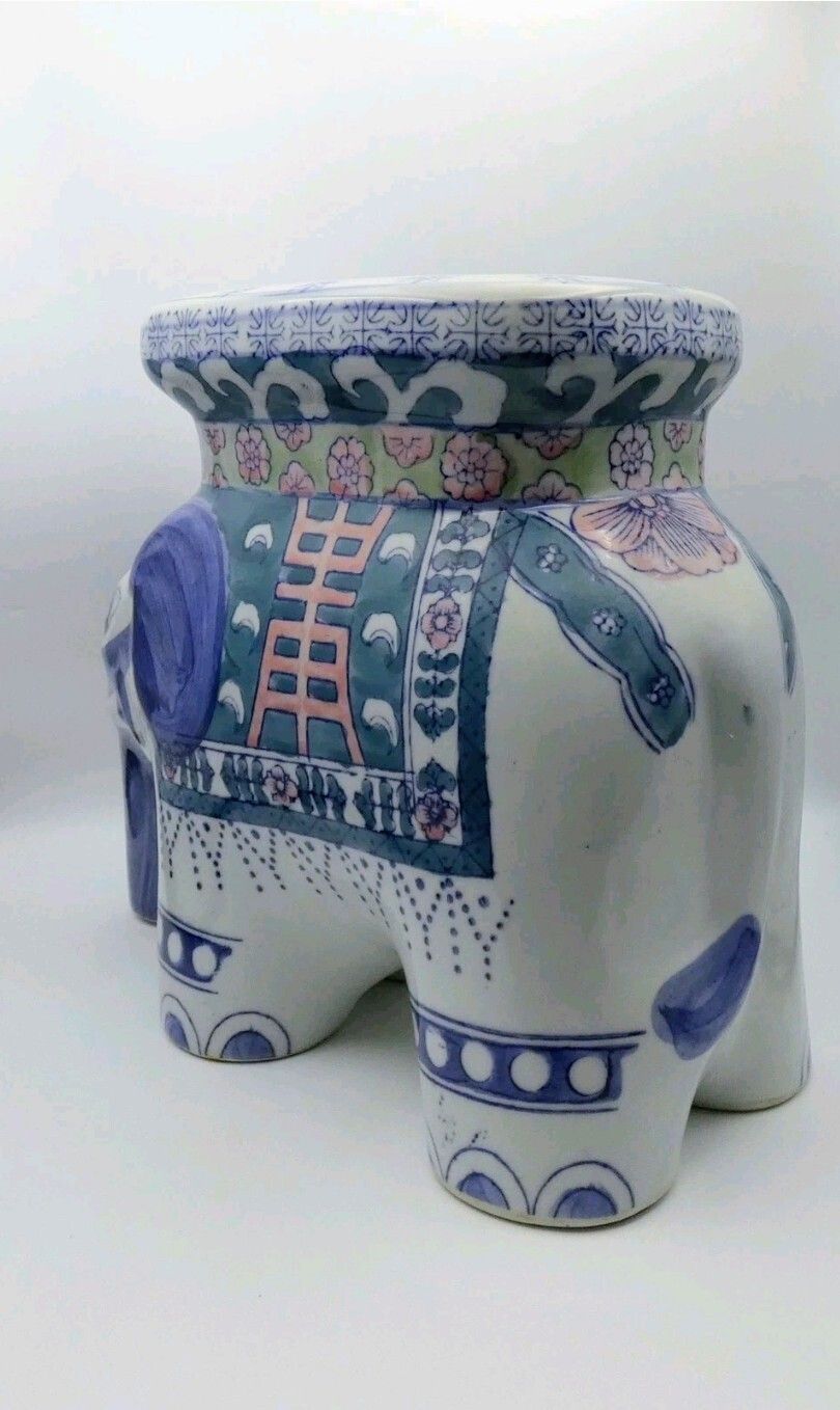 Vintage Chinoiserie Elephant Ceramic Plant Stand Garden Seat Planter Display Stool photo 125.0