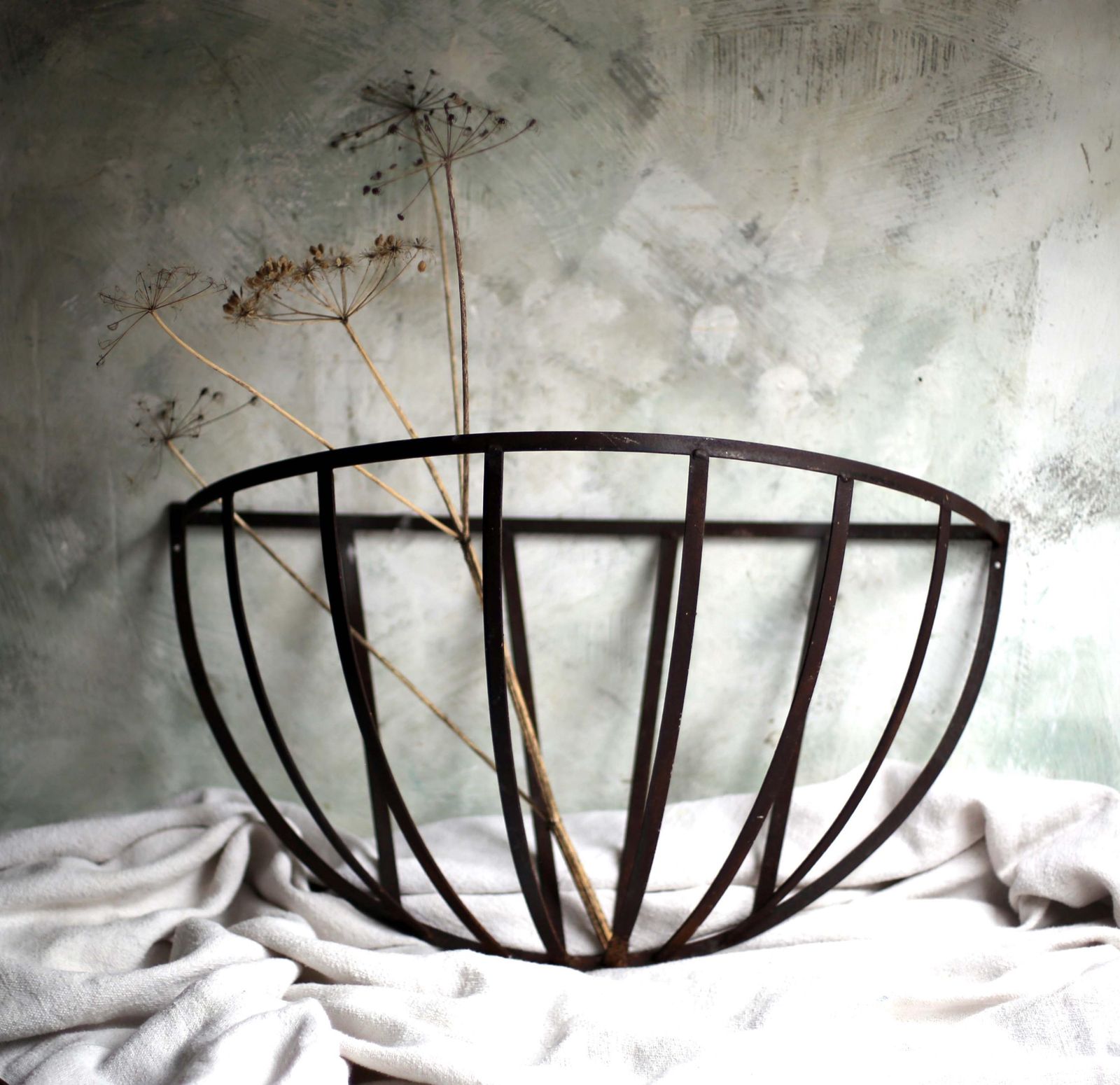 Antique Hay Feeder Rack French Wrought Iron Wall Manger Barn Decor