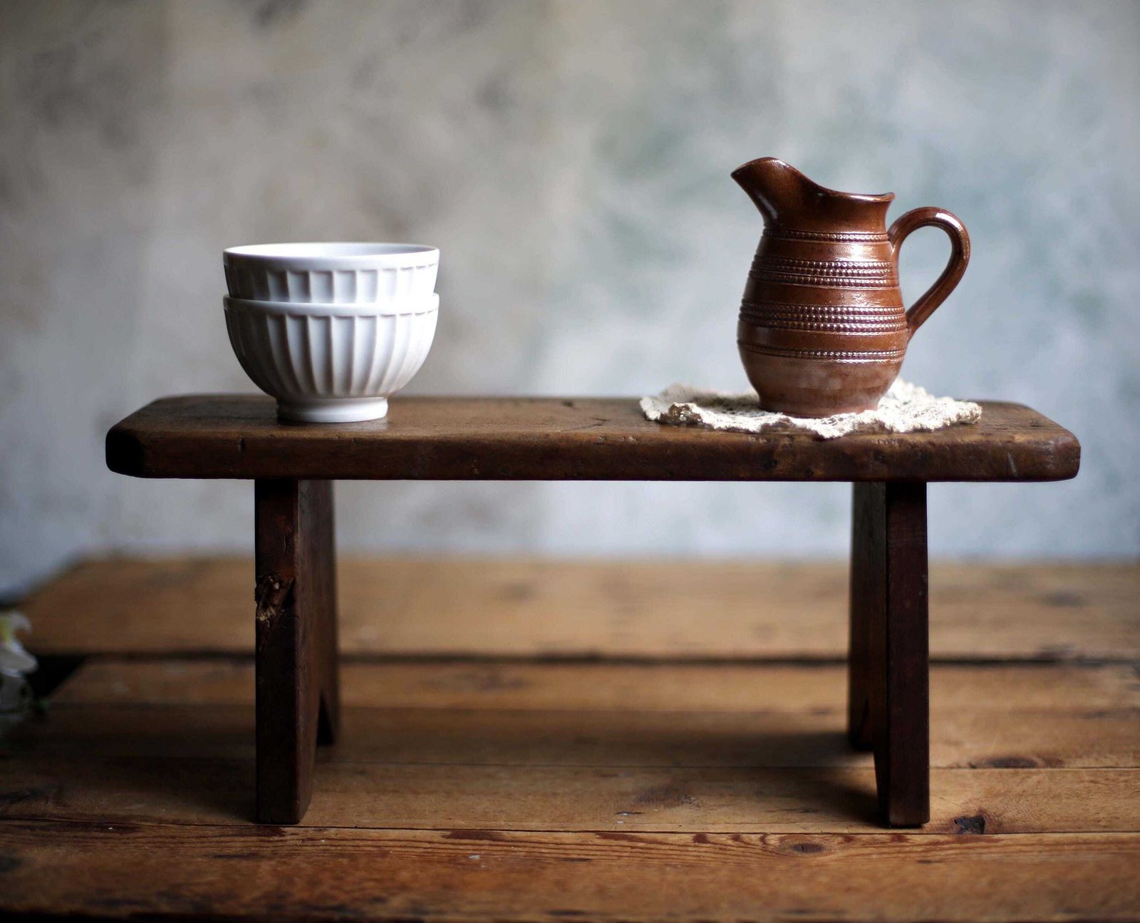photo for sale Primitive French Wooden Bench Low Stool Rustic Wooden Table Riser Antique Footstool