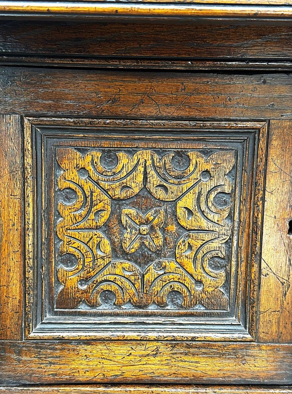275.0 Carved Oak Court Cupboard / Sideboard photo