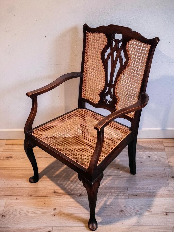 Antique Victorian Queen Anne Style Chair Walnut And Cane photo Furniture