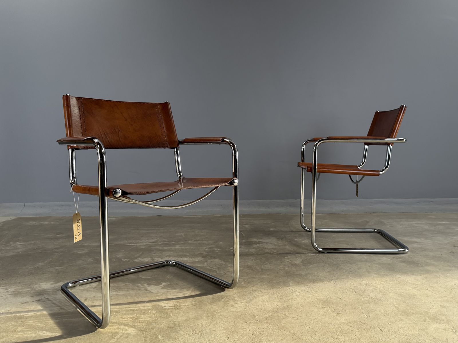 Furniture Pair Dining Or Desk Chair Mart Stam Marcel Breuer S34 Set Of 2 Two Chrome Tan Cognac Brown Leather Cantilever Bauhaus Matteo Grassi photo