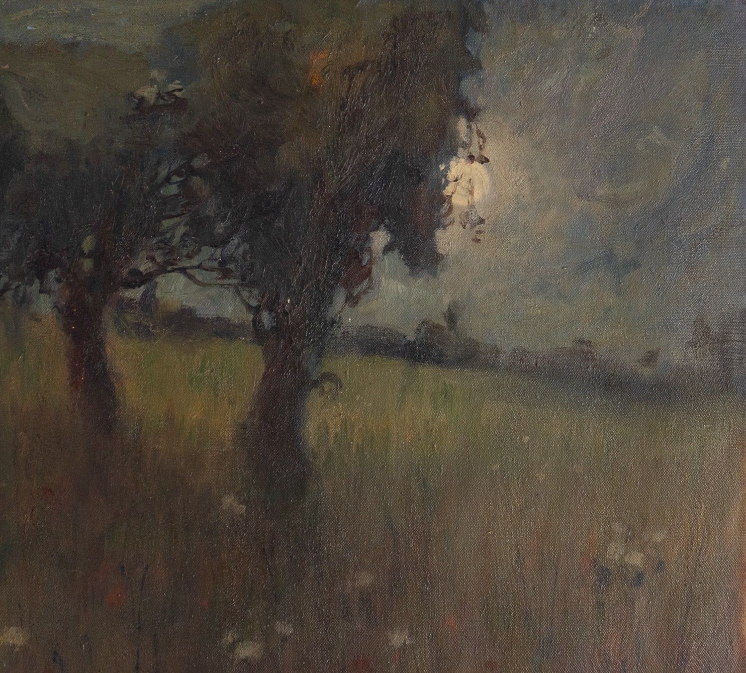 Italian Moonlight Landscape By Alberto Cecconi, Vintage Original Oil Painting photo Art