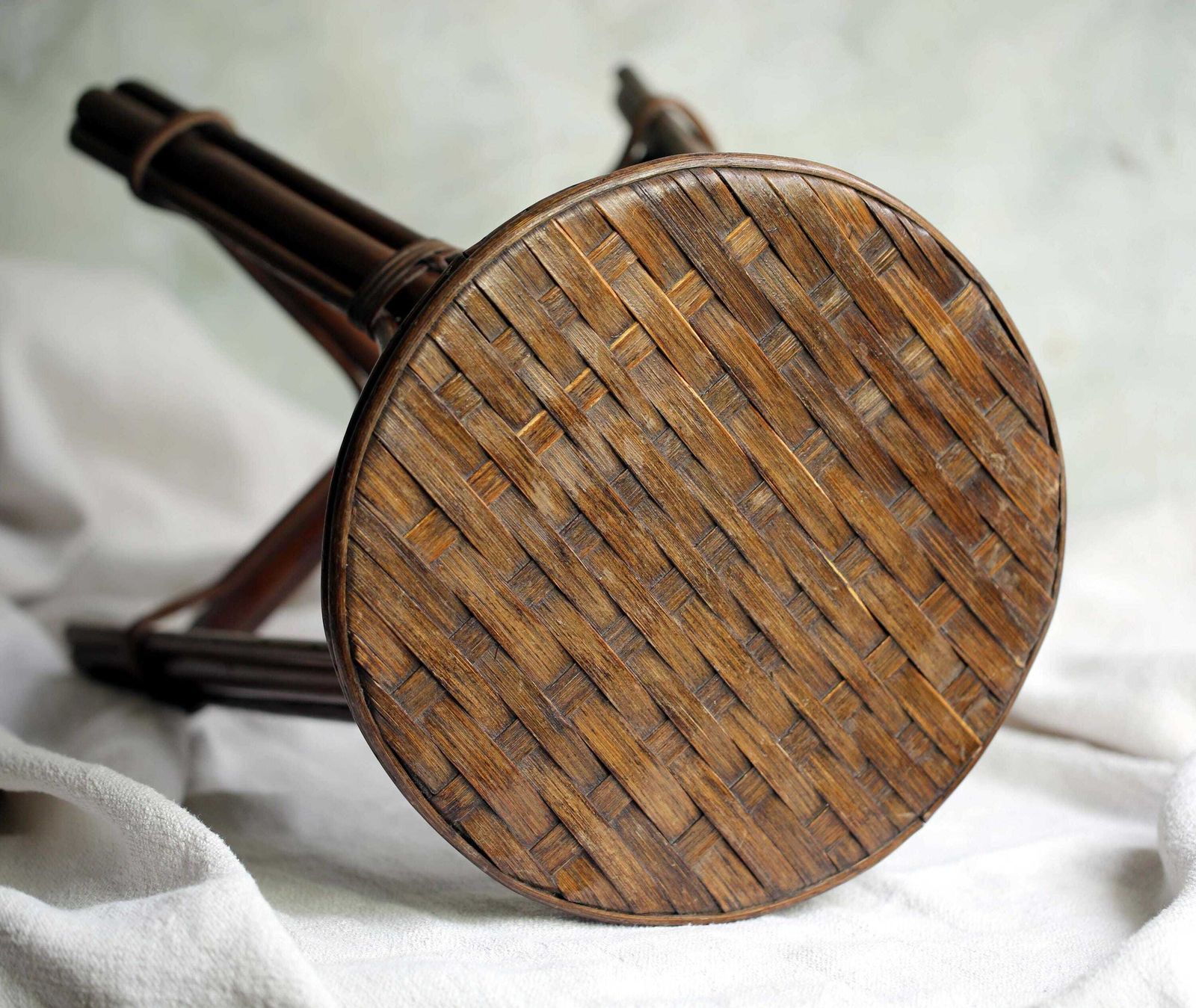 French Mid Century Round Stool Small Table 1960s Vintage Furniture photo for sale