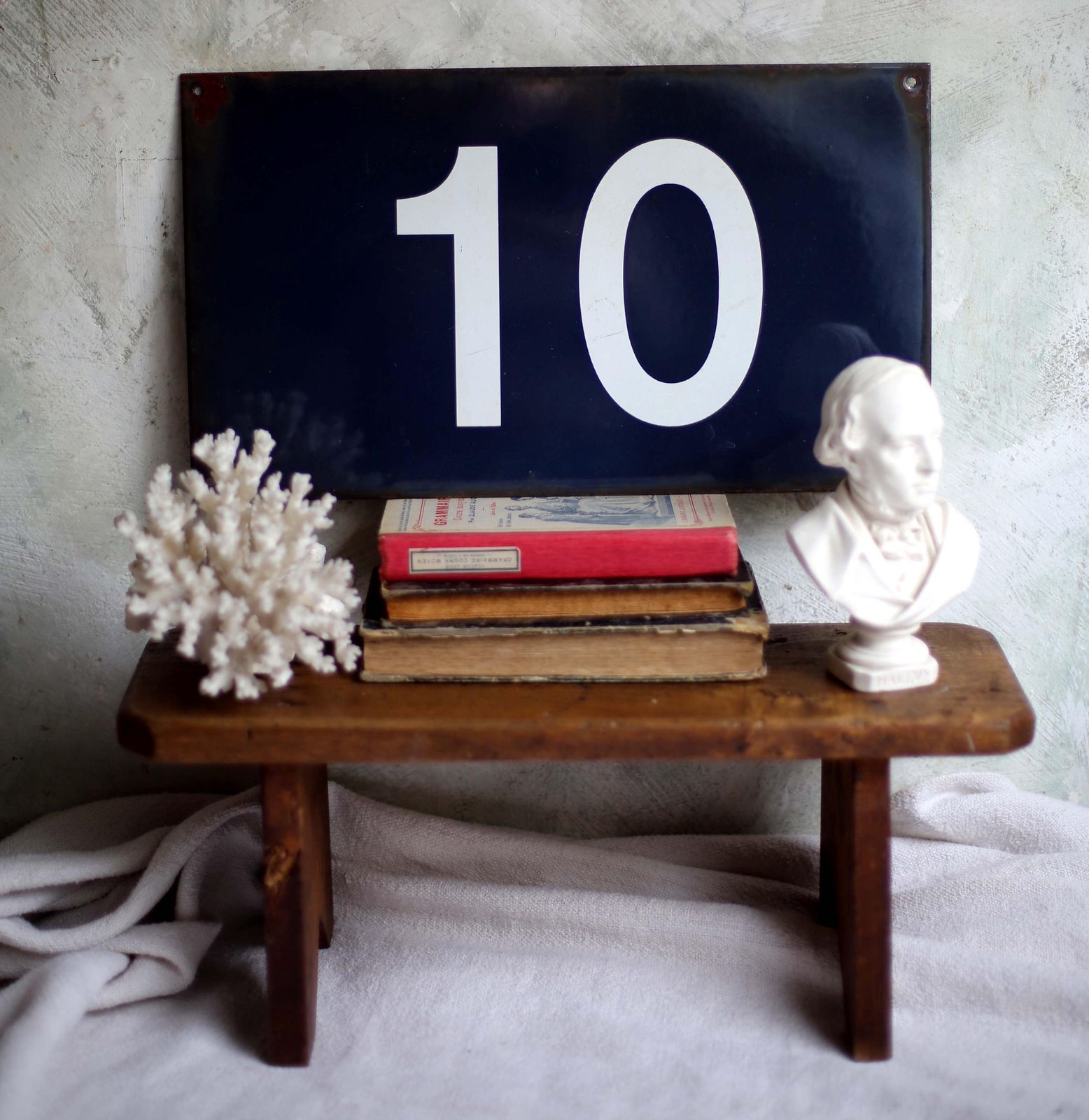 Sncf Enamel Number 10 Large French House Number Ten Blue Metal Wall Plaque Sign photo for sale