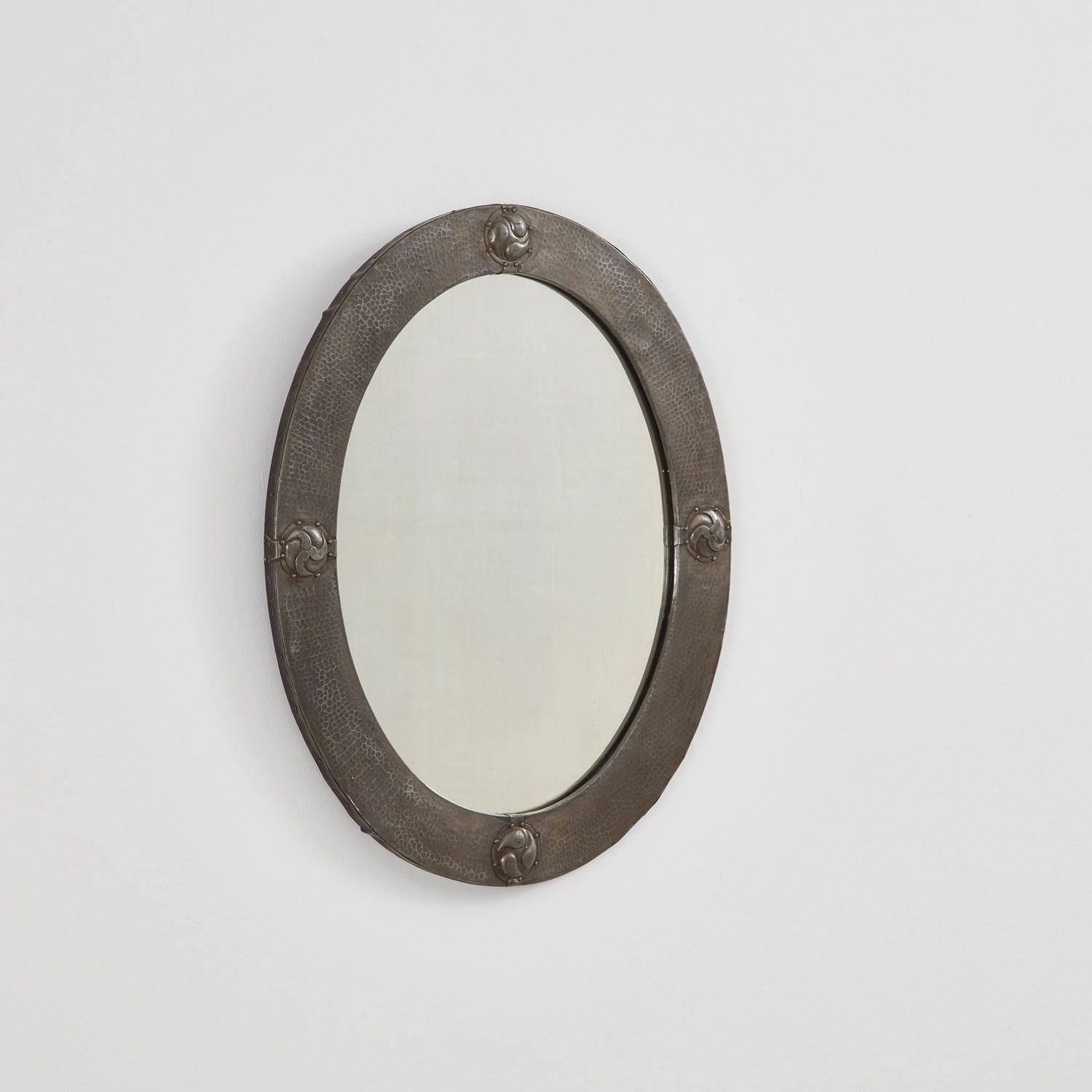 Arts & Crafts Oval Mirror In Hammered Pewter Liberty & Co. Uk, 1910s photo Home Decor
