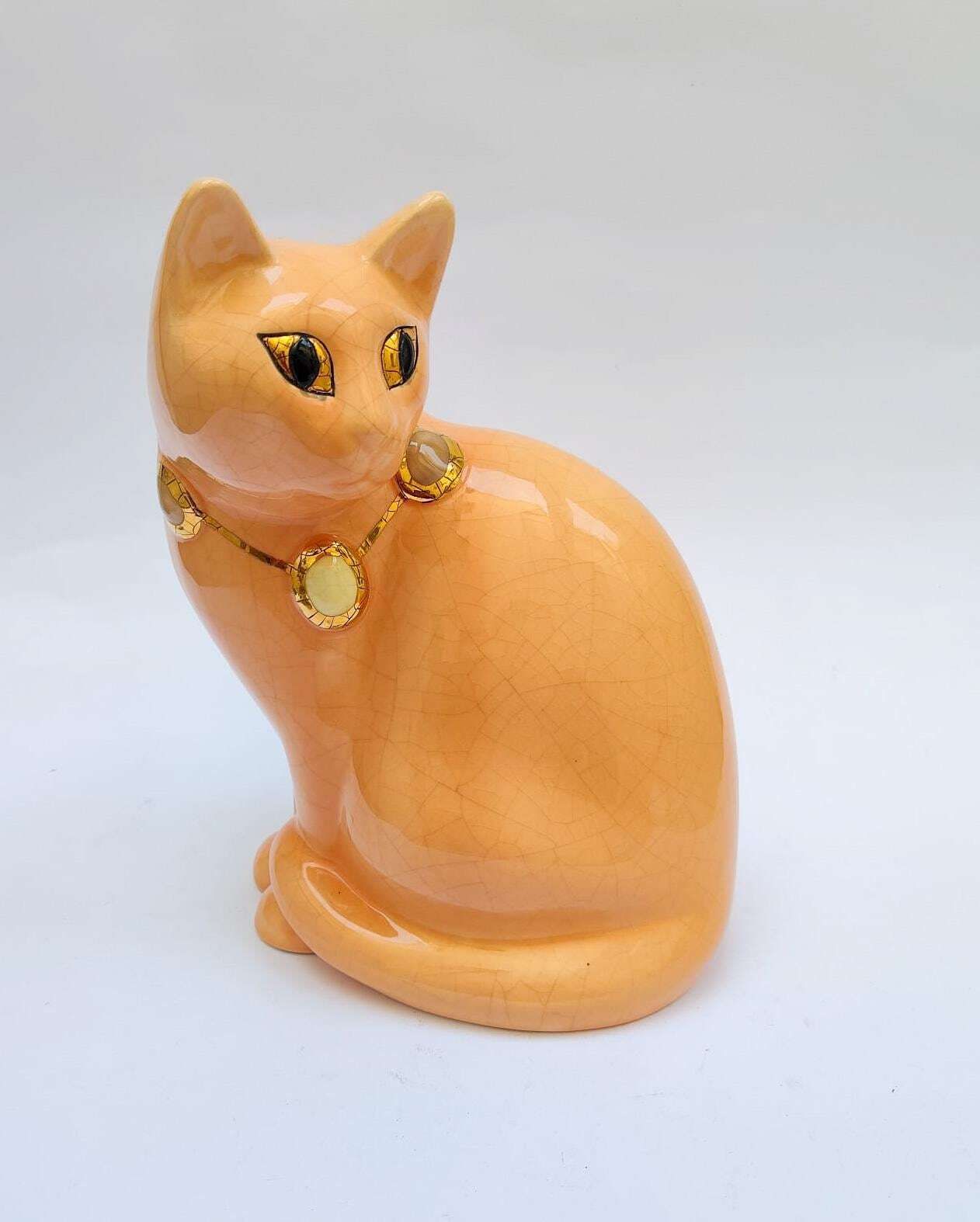 Grand Chat Emaux De Longwy France Design Pink Cat Ceramic Cat Vintage Decorated Midcentury