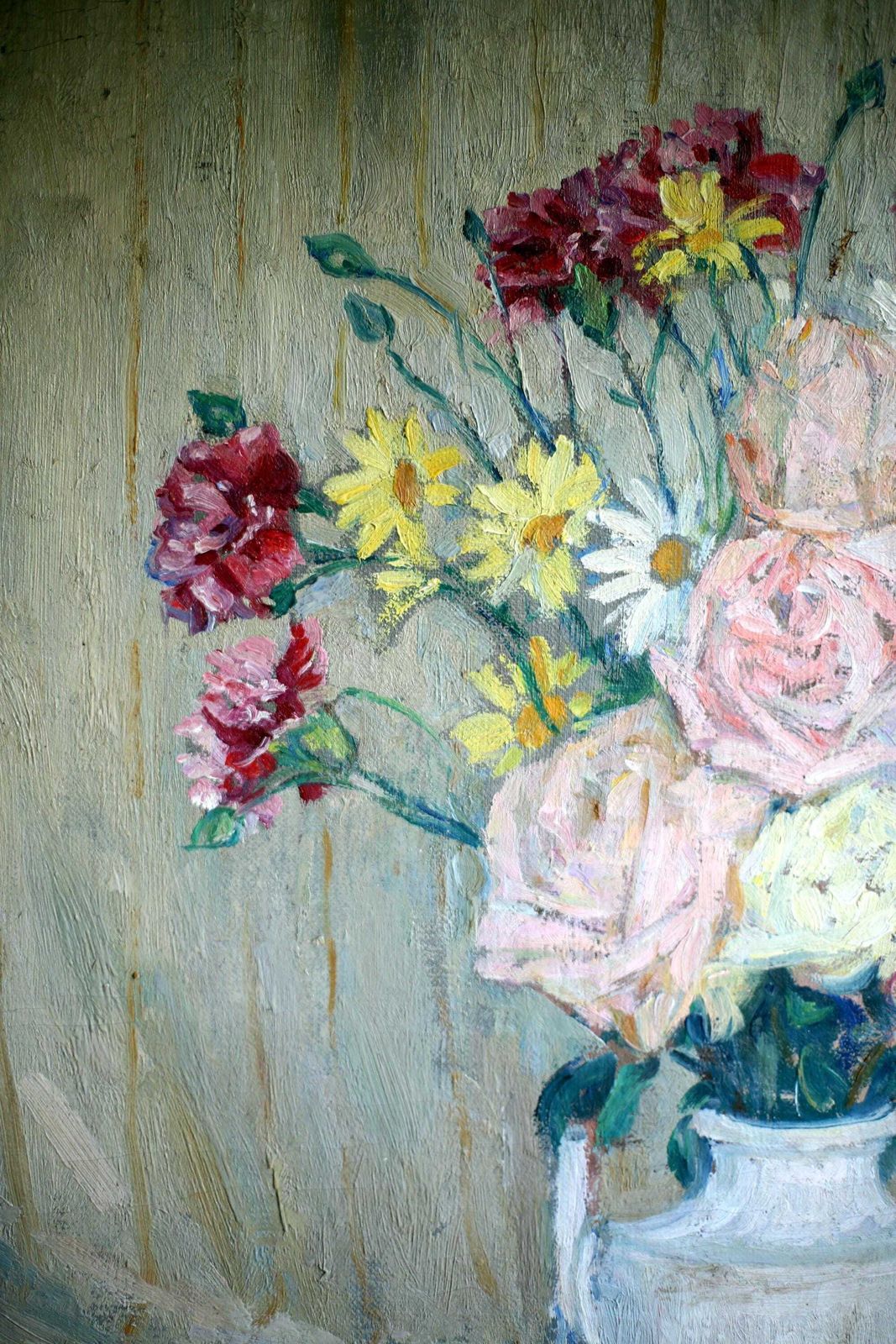 photo vinterior French Floral Oil Painting Antique Canvas Art Flowers Large Still Life Claude Rene Martin