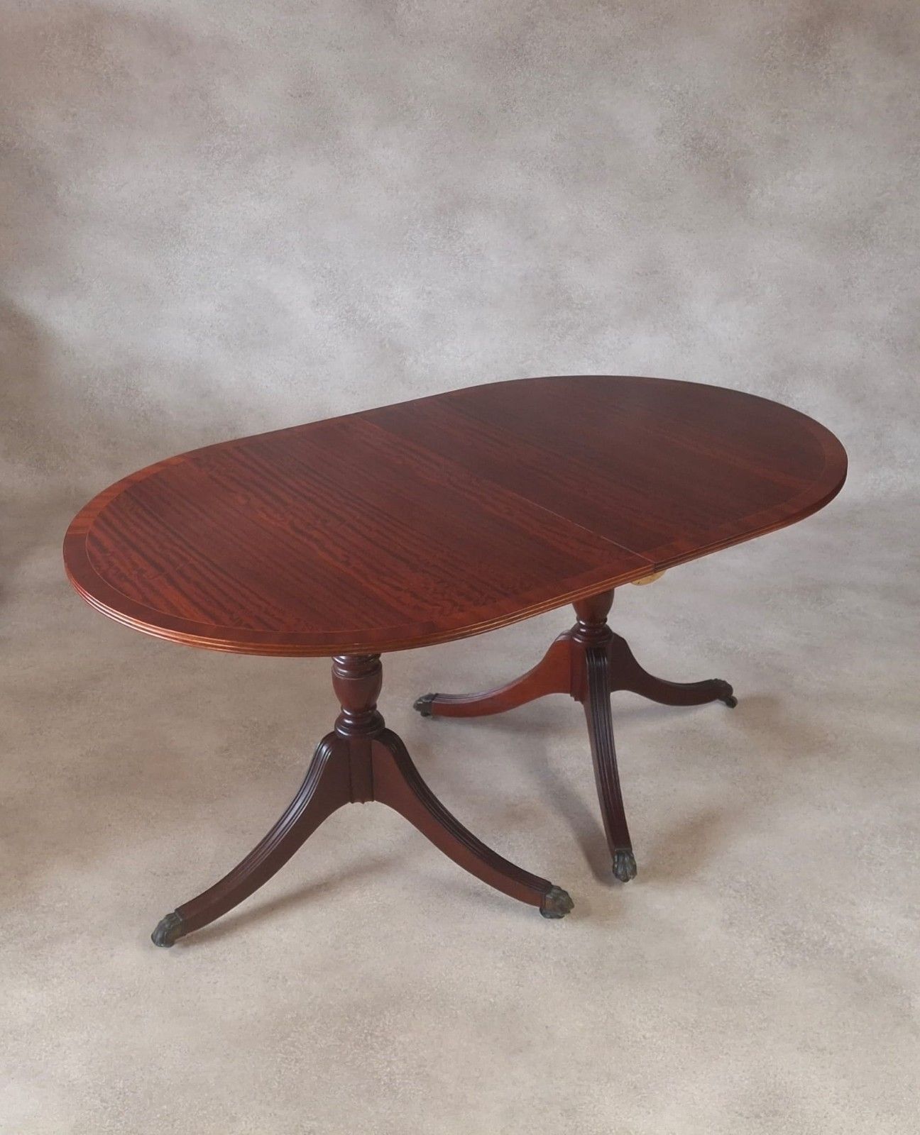 Regency Style Mahogany Twin Pedestal Dining Table Oval Vintage Reproduction