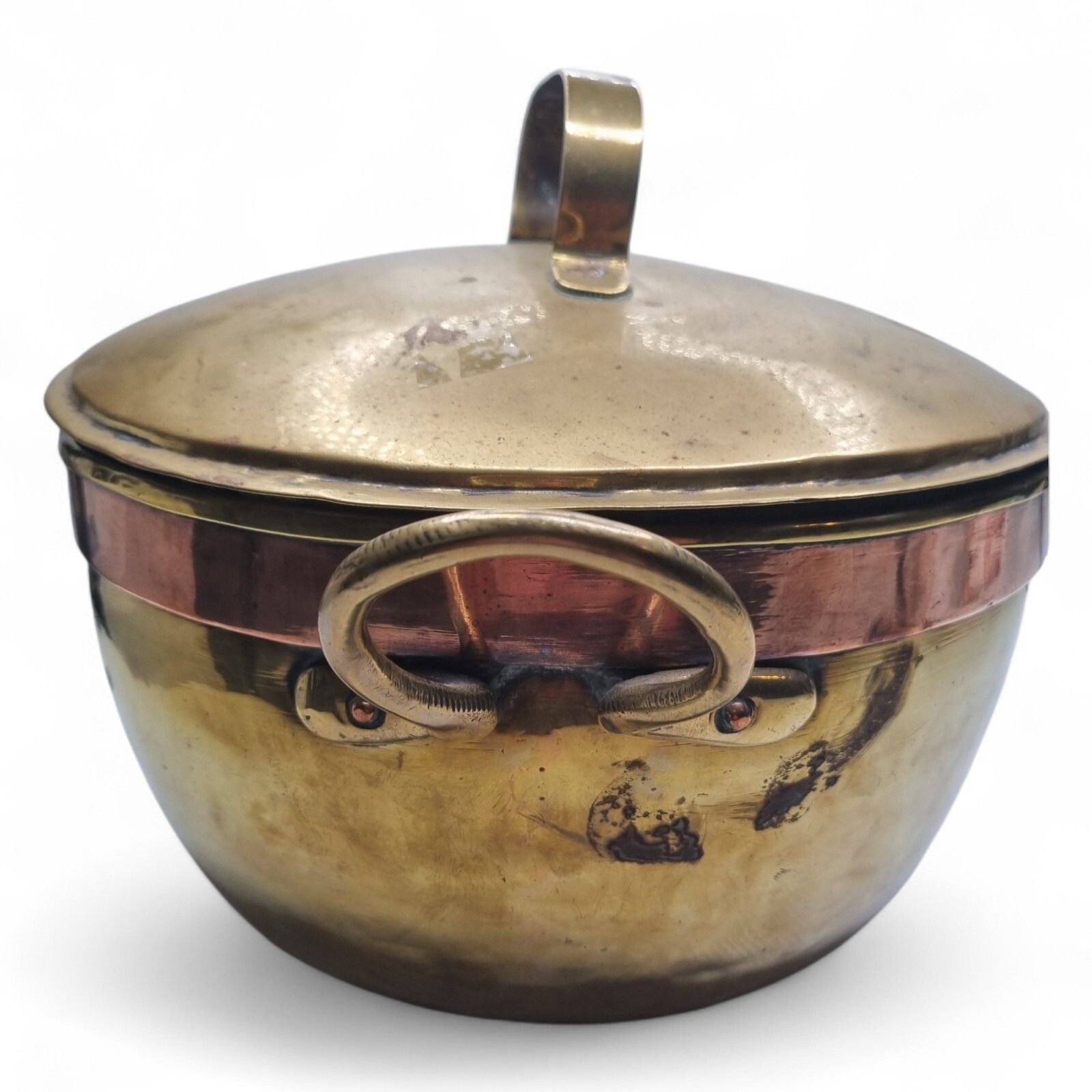 Antique Copper And Brass Cooking Pot Lidded Cauldron 19th Century Stock Pot photo Home Decor