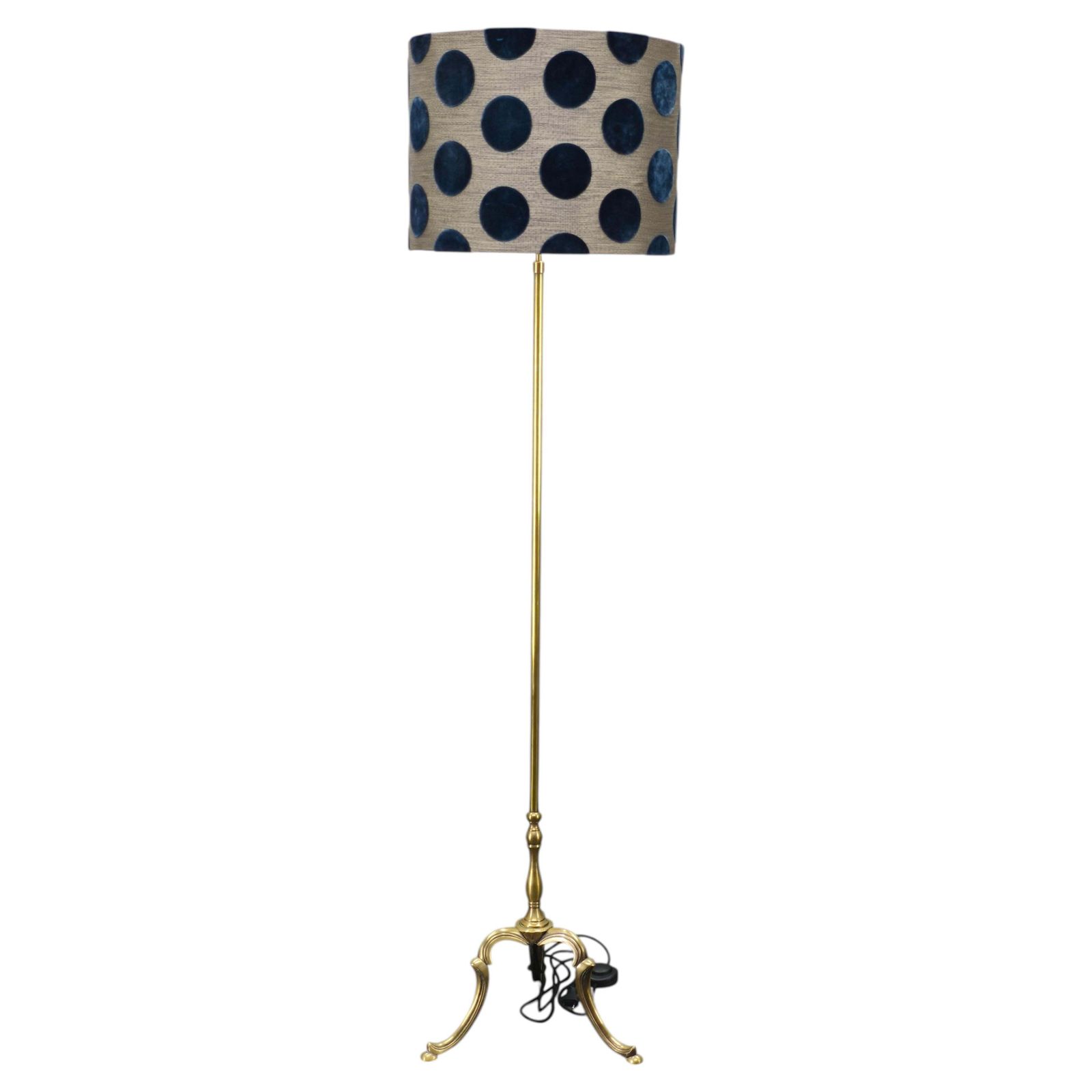 Lampadaire Hollywood Regency en laiton avec abat-jour Romo, Italie, années 1950