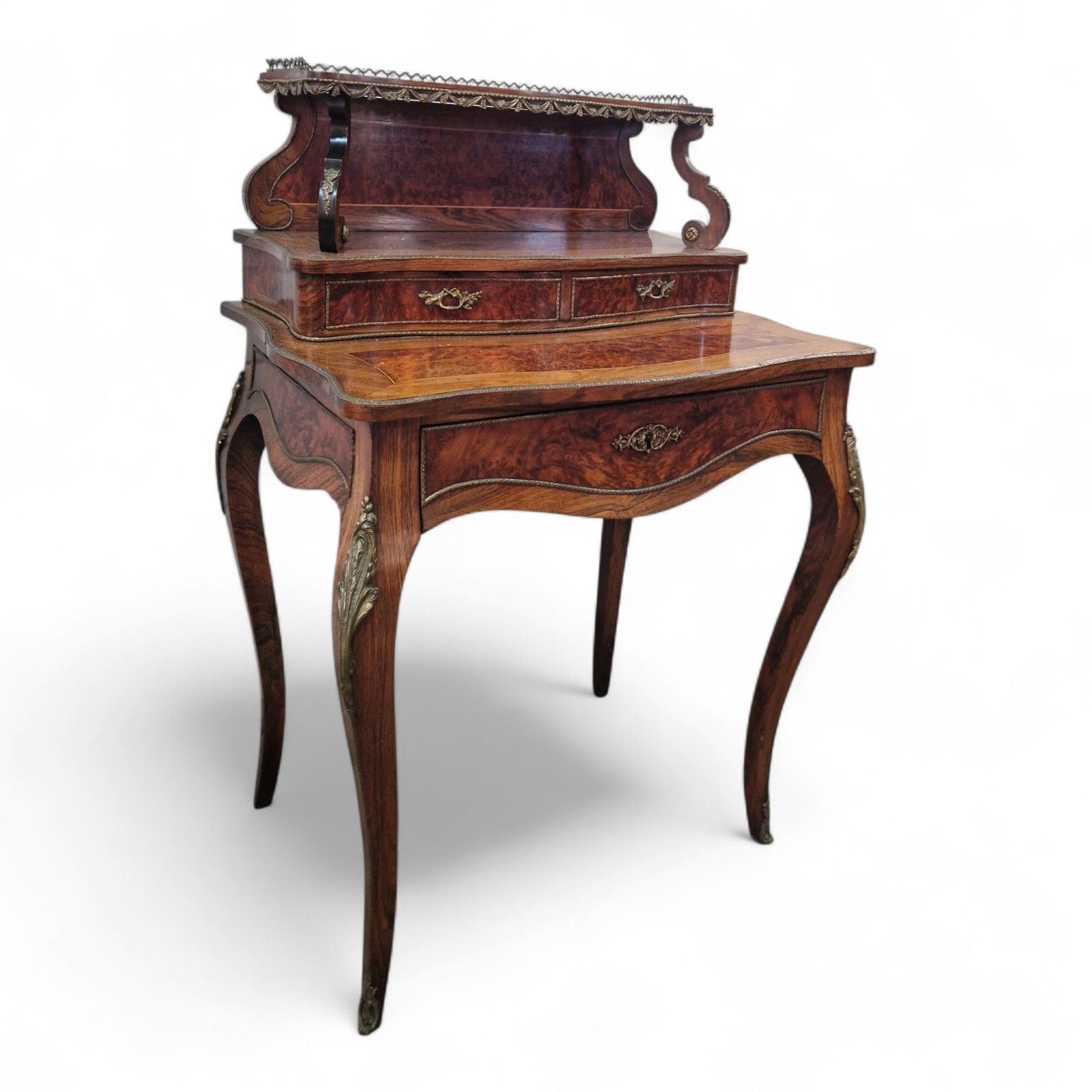 French Louis XV Revival Bonheur Du Jour Writing Desk Marquetry Antique Bureau photo 495.0