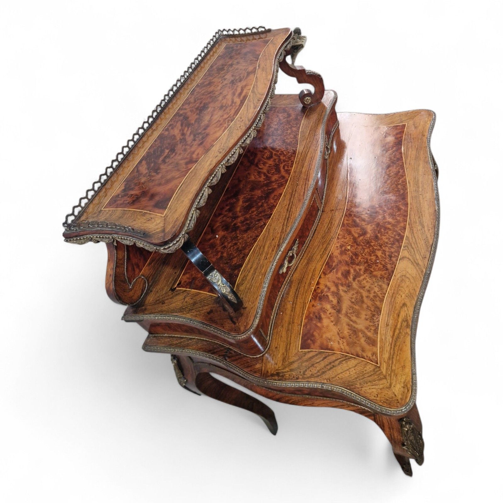 French Louis XV Revival Bonheur Du Jour Writing Desk Marquetry Antique Bureau photo vintage