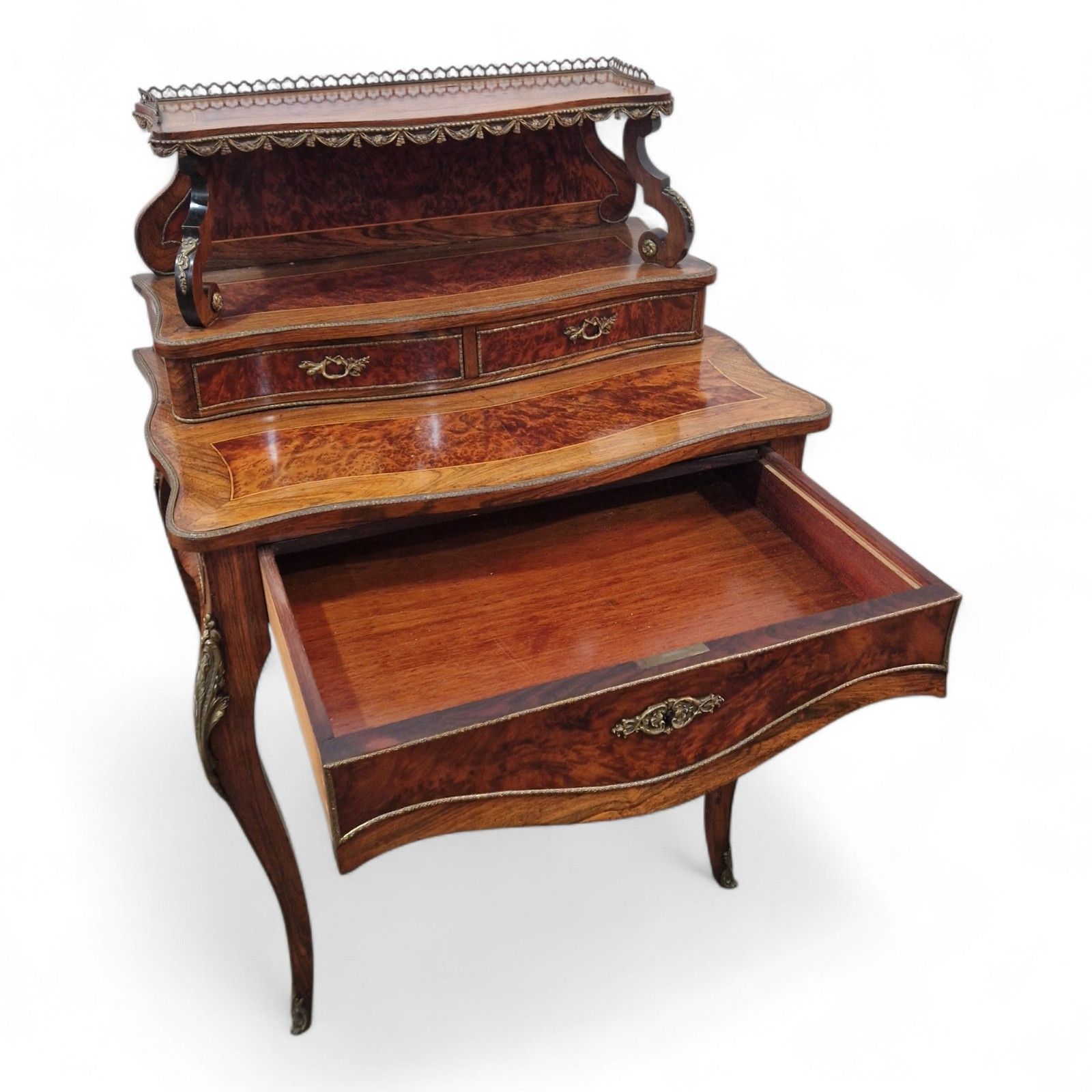 Furniture French Louis XV Revival Bonheur Du Jour Writing Desk Marquetry Antique Bureau photo