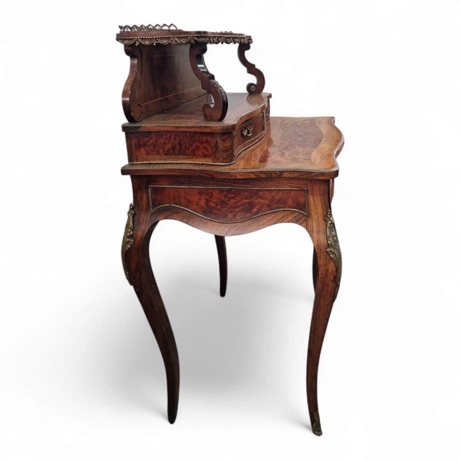 photo vintage French Louis XV Revival Bonheur Du Jour Writing Desk Marquetry Antique Bureau