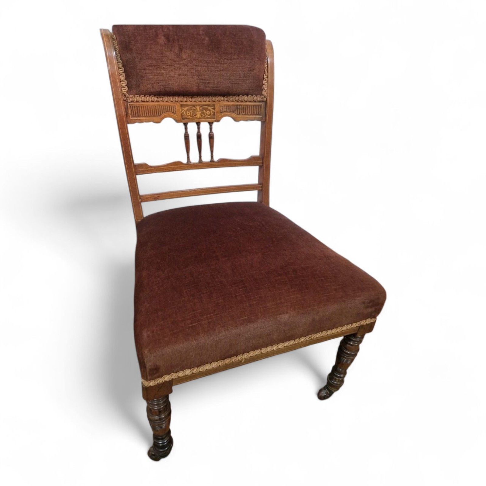 Victorian Mahogany Inlaid Slipper Chair Nursing Bedroom Seat Antique Carved photo furniture