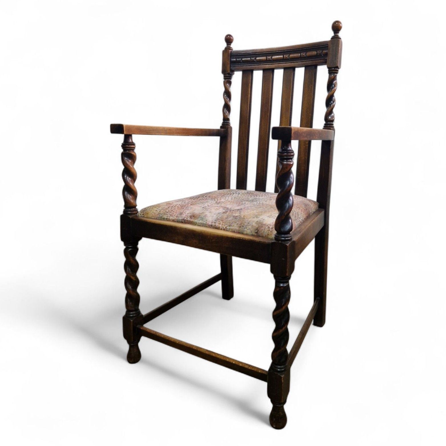 Antique Oak Barley Twist Carver Chair Farmhouse Armchair Spiral Turned Chair photo for sale
