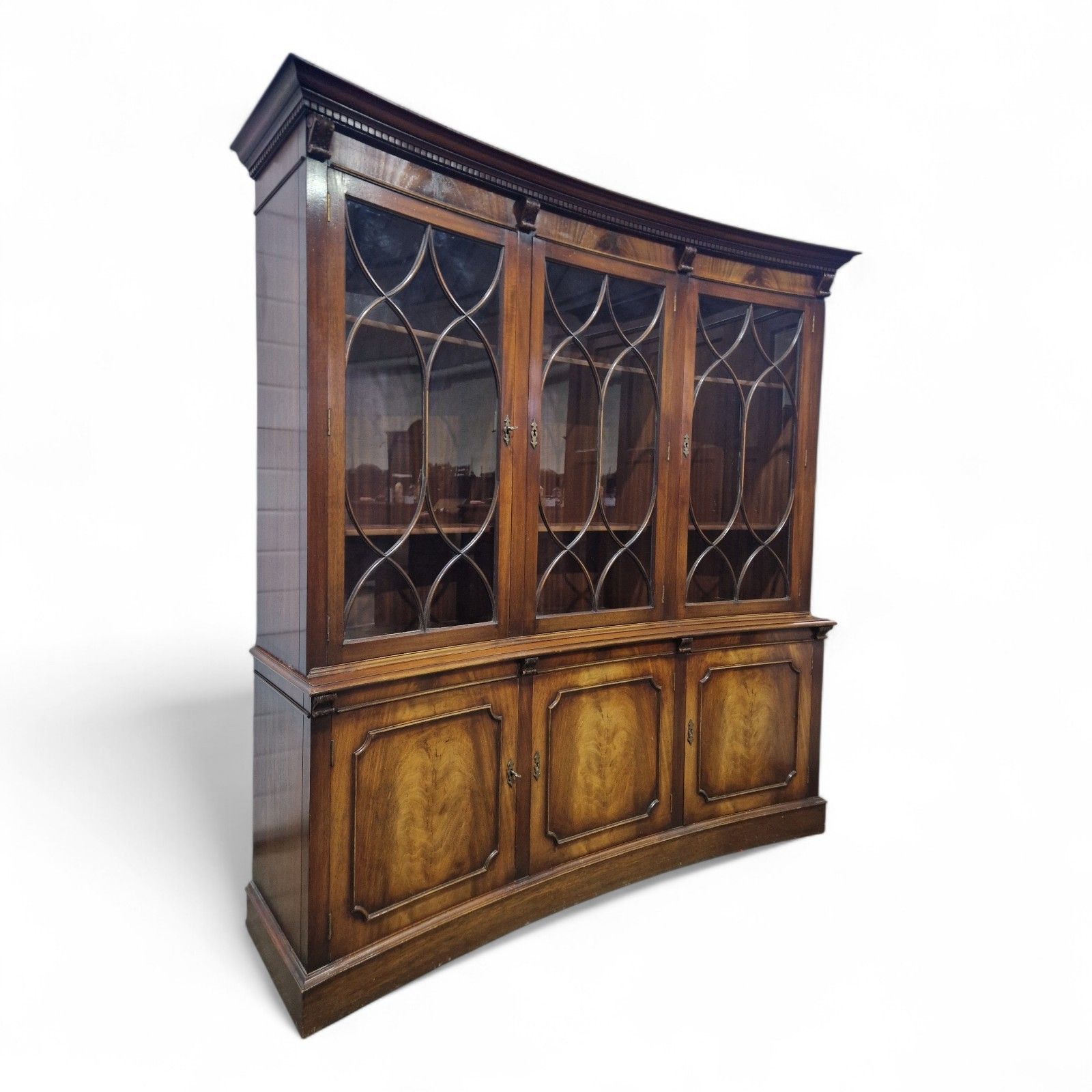Reprodux Mahogany Concave Display Cabinet Astragal Glazed Bookcase 6 Door photo Furniture
