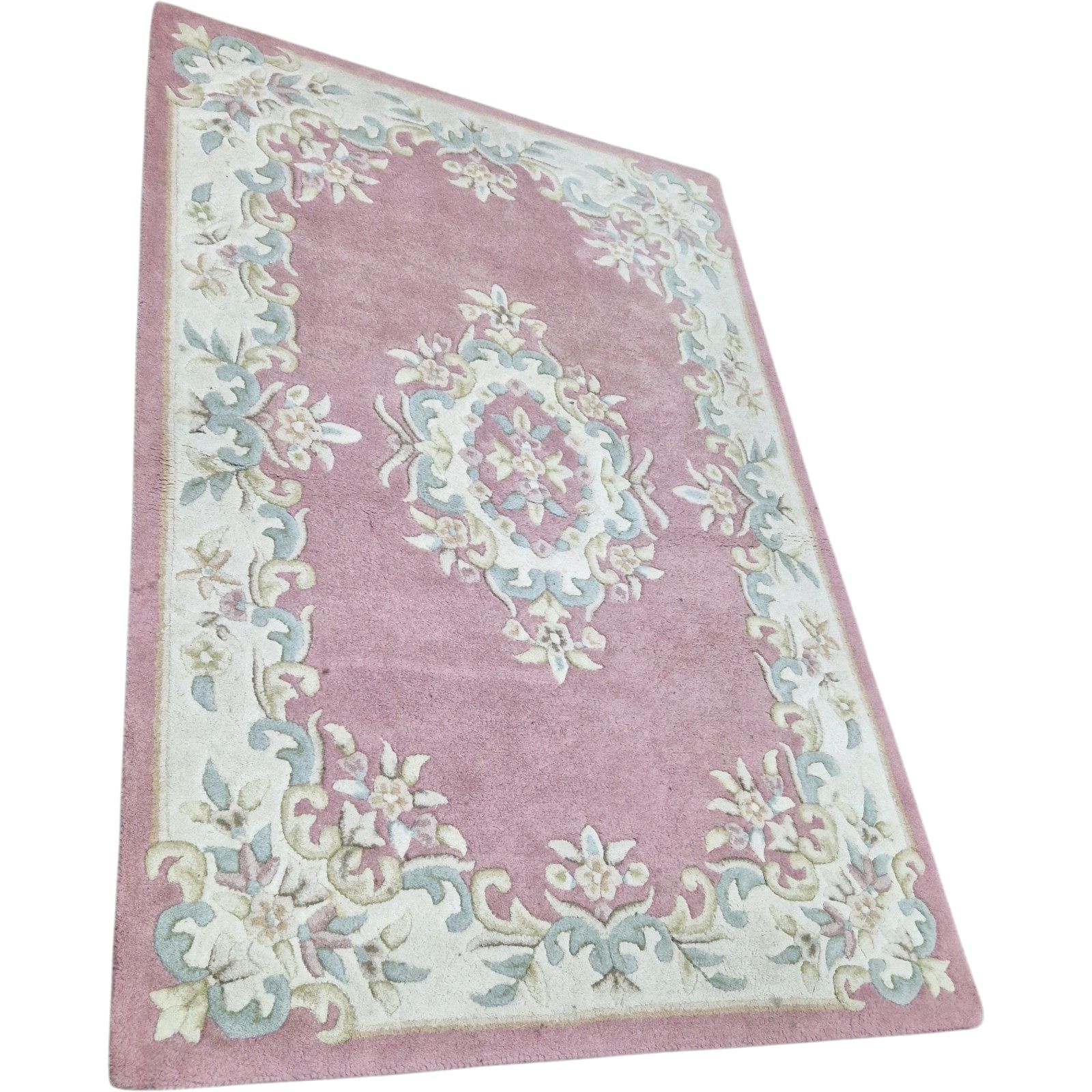 Vintage Chinese Floral Rug Pink Thick Pile Traditional Carpet 180x120cm photo furniture