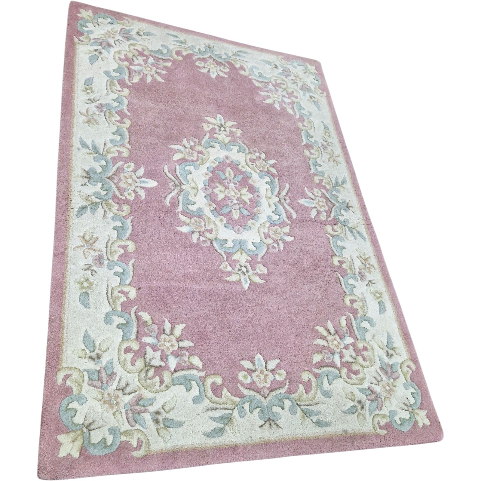 Vintage Chinese Floral Rug Pink Thick Pile Traditional Carpet 180x120cm photo for sale