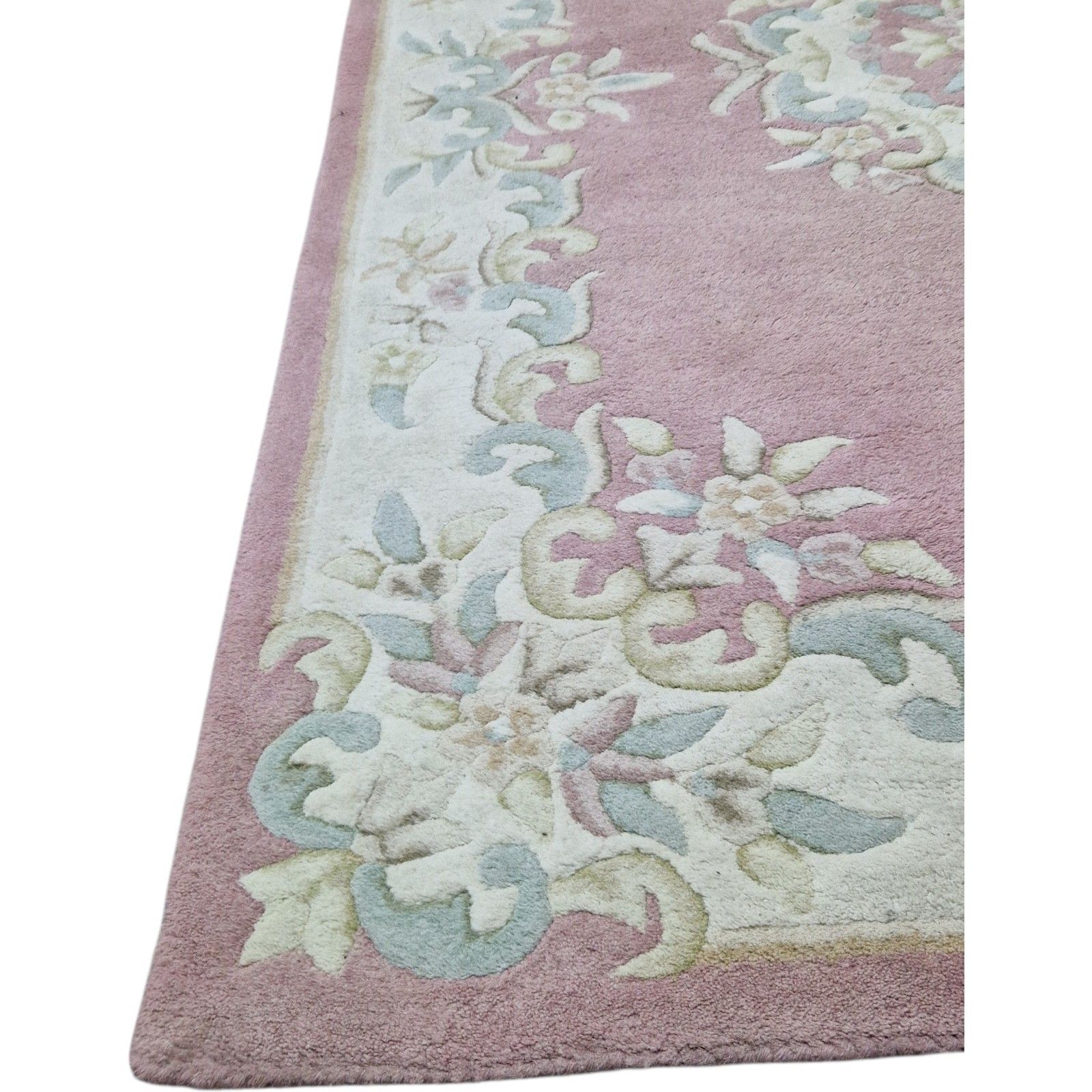 Textiles Vintage Chinese Floral Rug Pink Thick Pile Traditional Carpet 180x120cm photo