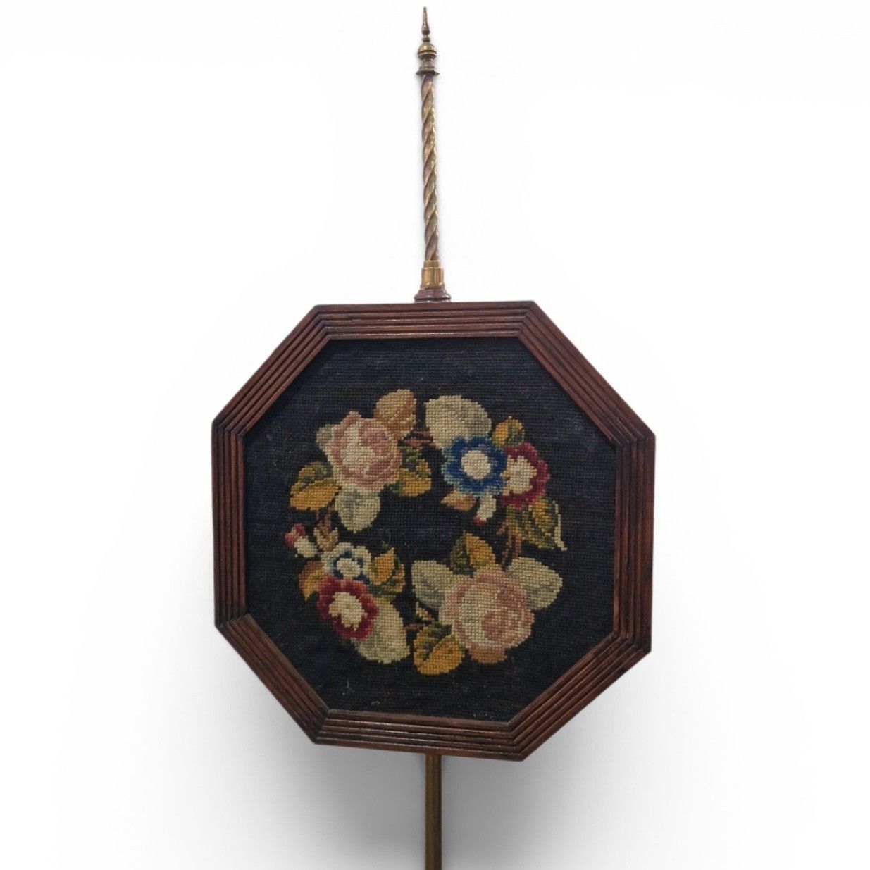 Antique Victorian Pole Screen Adjustable Embroidered Fire Screen Spiral Twist photo furniture