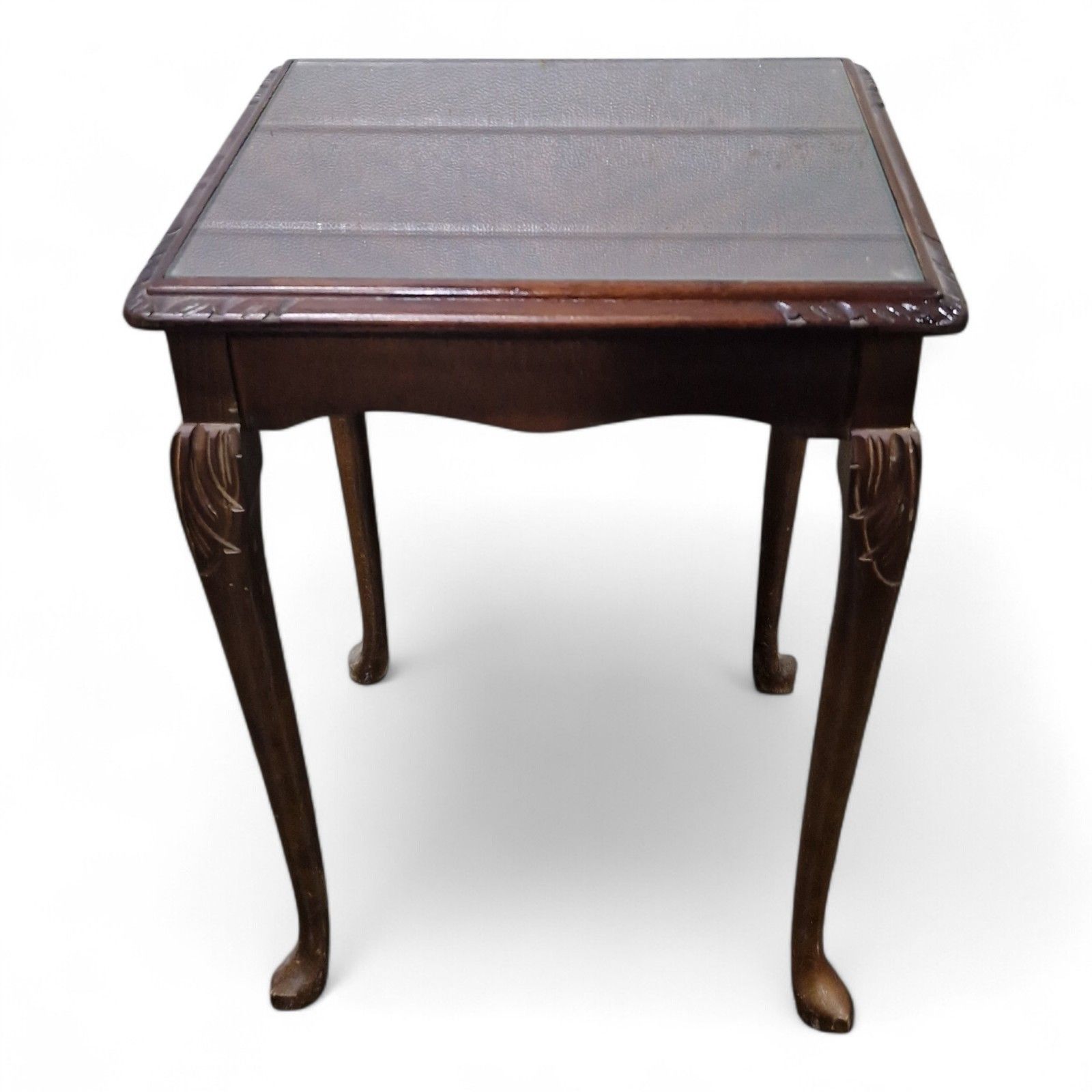 photo vintage Carved Mahogany Nest Of 3 Tables Cabriole Leg Side Lamp Occasional Tables