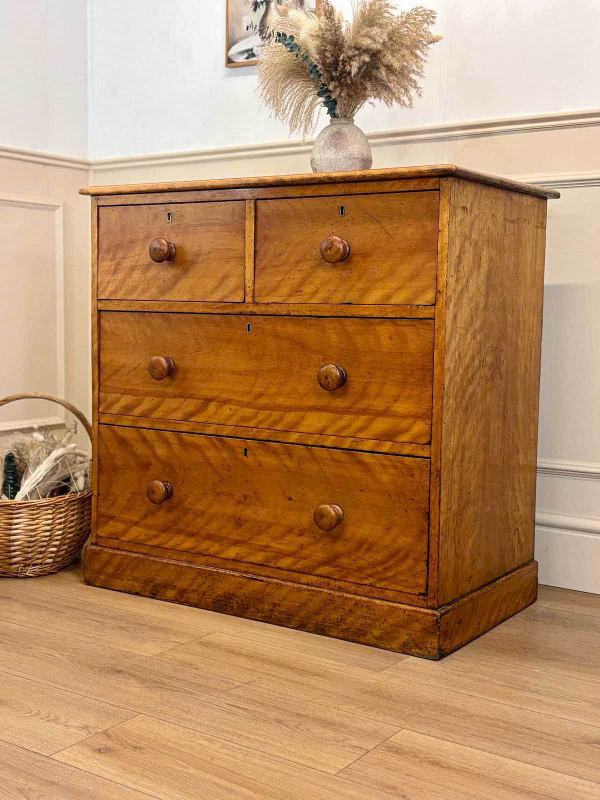 Antique Heal & Son Bleached Satin Birch Chest Of Drawers. photo Furniture