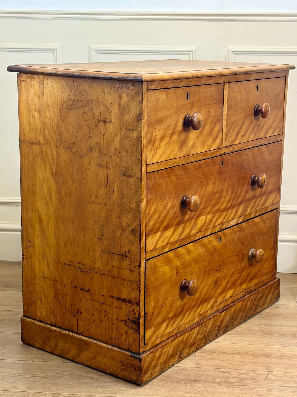 Antique Heal & Son Bleached Satin Birch Chest Of Drawers. photo vintage