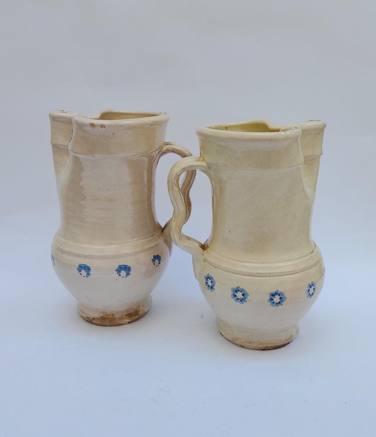 Pair Of Antique Glazed Terracotta Ceramic Jugs From Puglia, Grottaglie, Early 20th Century photo furniture